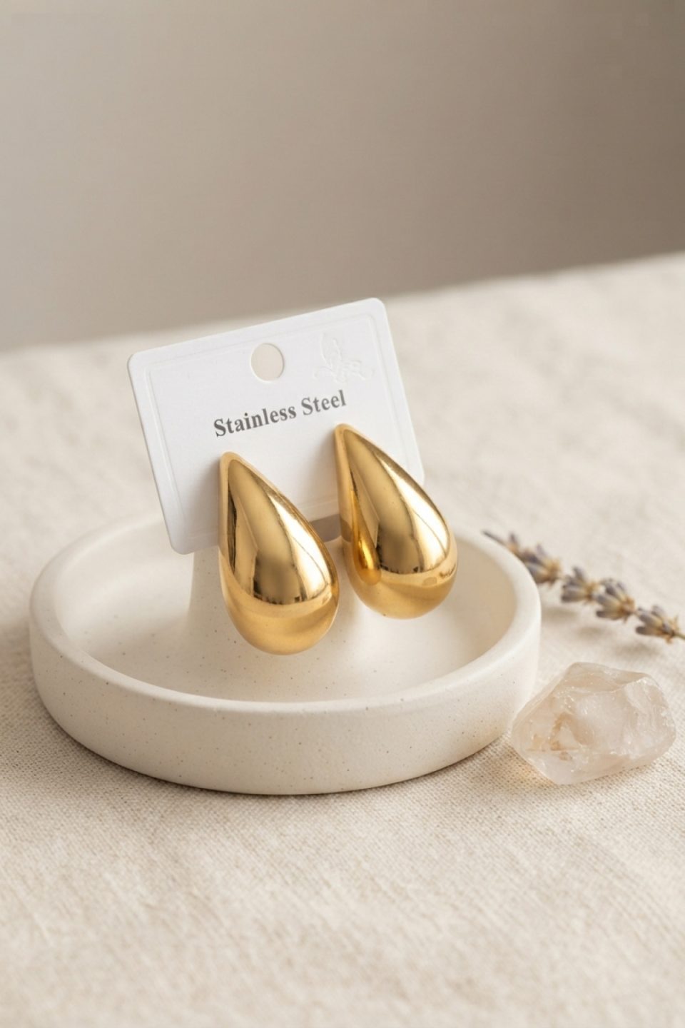 Shekka 316L Çelik Gold Renk Damla Model Küpe