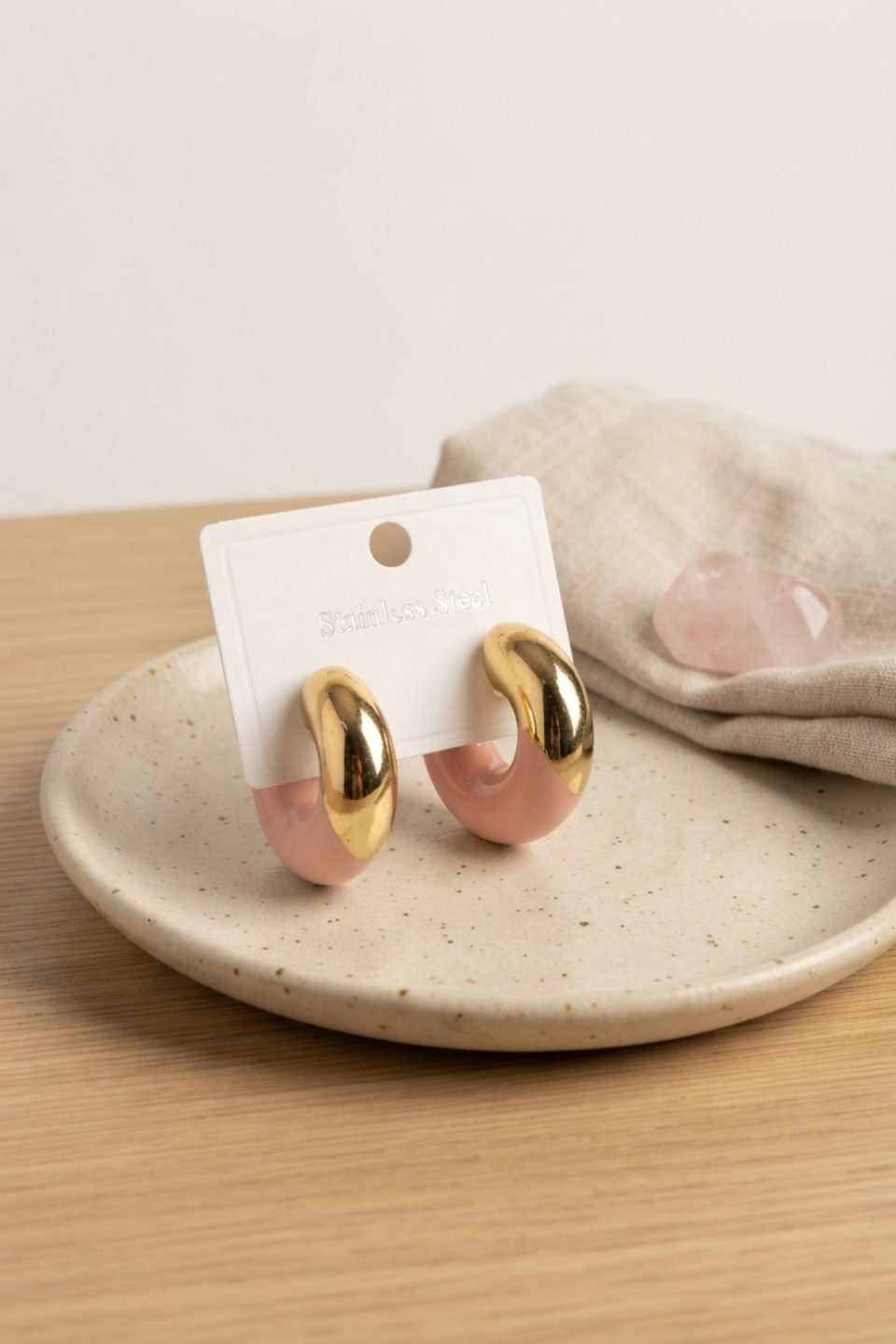 Shekka 316L Çelik Gold Renk Pembe Halka Model Kadın Küpe