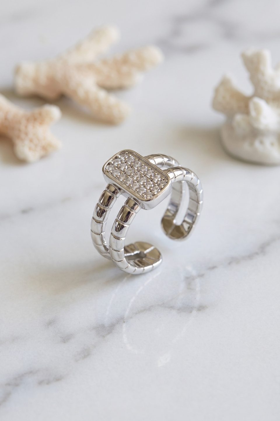 Shekka Clariss Parallel Luxury Zirkon Taşlı Gümüş Renk Yüzük