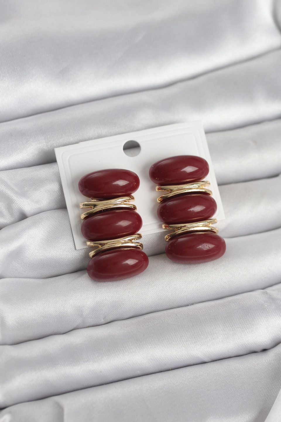 Shekka Bordo Vintage Model Gold Renk Kadın Küpe