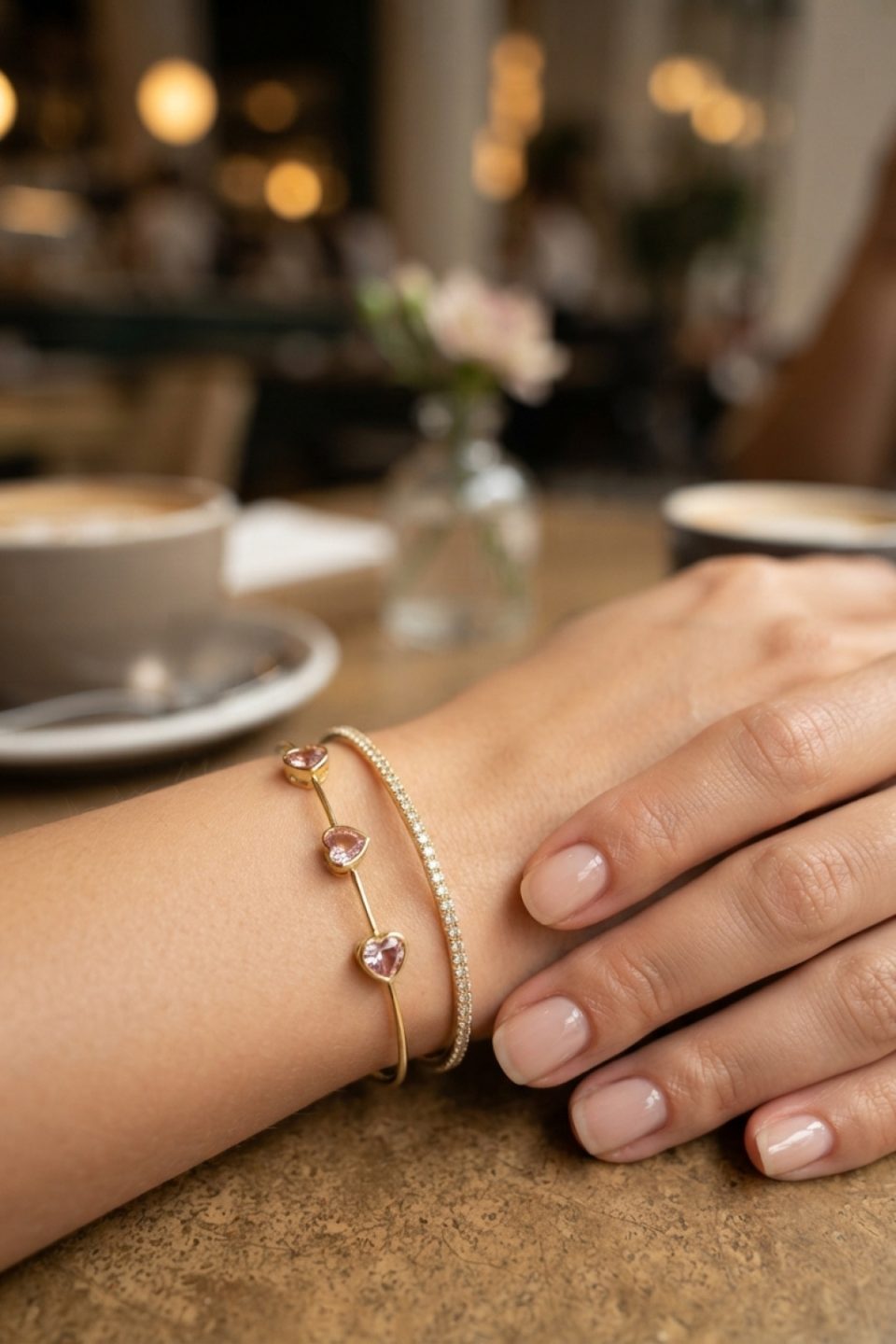 Shekka Pembe Kalp Model Zirkon Taşlı Gold Renk Kadın Bileklik — görsel 2