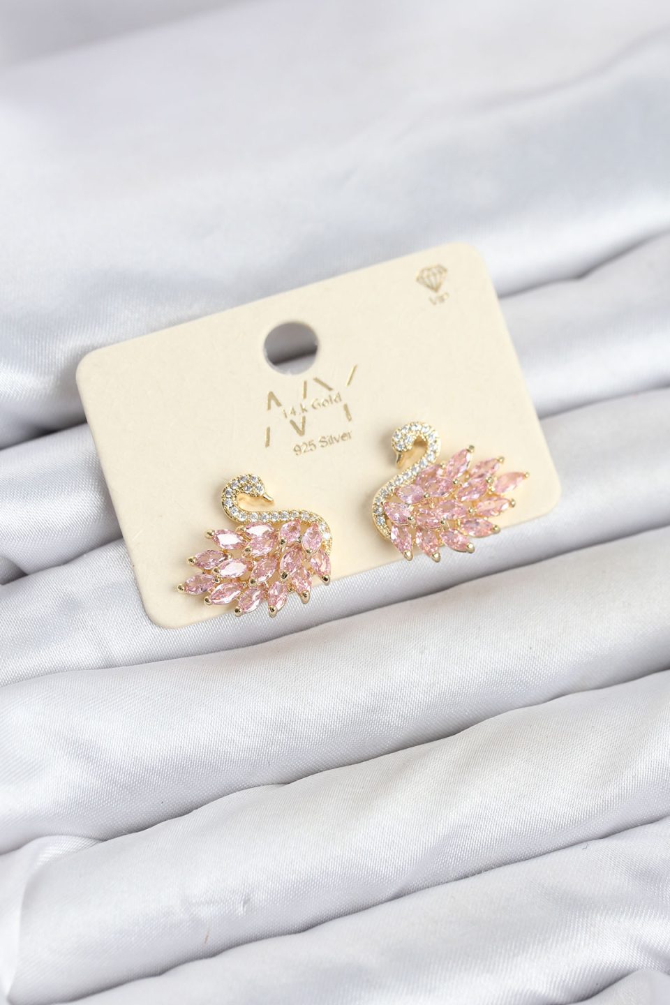 Shekka Pembe Zirkon Taşlı Gold Swan Kuğu Model Kadın Küpe — görsel 2