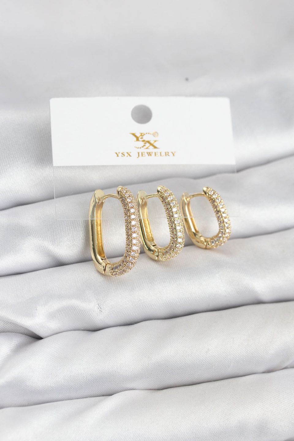 Shekka Pirinç Gold Renk Zirkon Taşlı Halka Model YSX Trio Küpe Seti