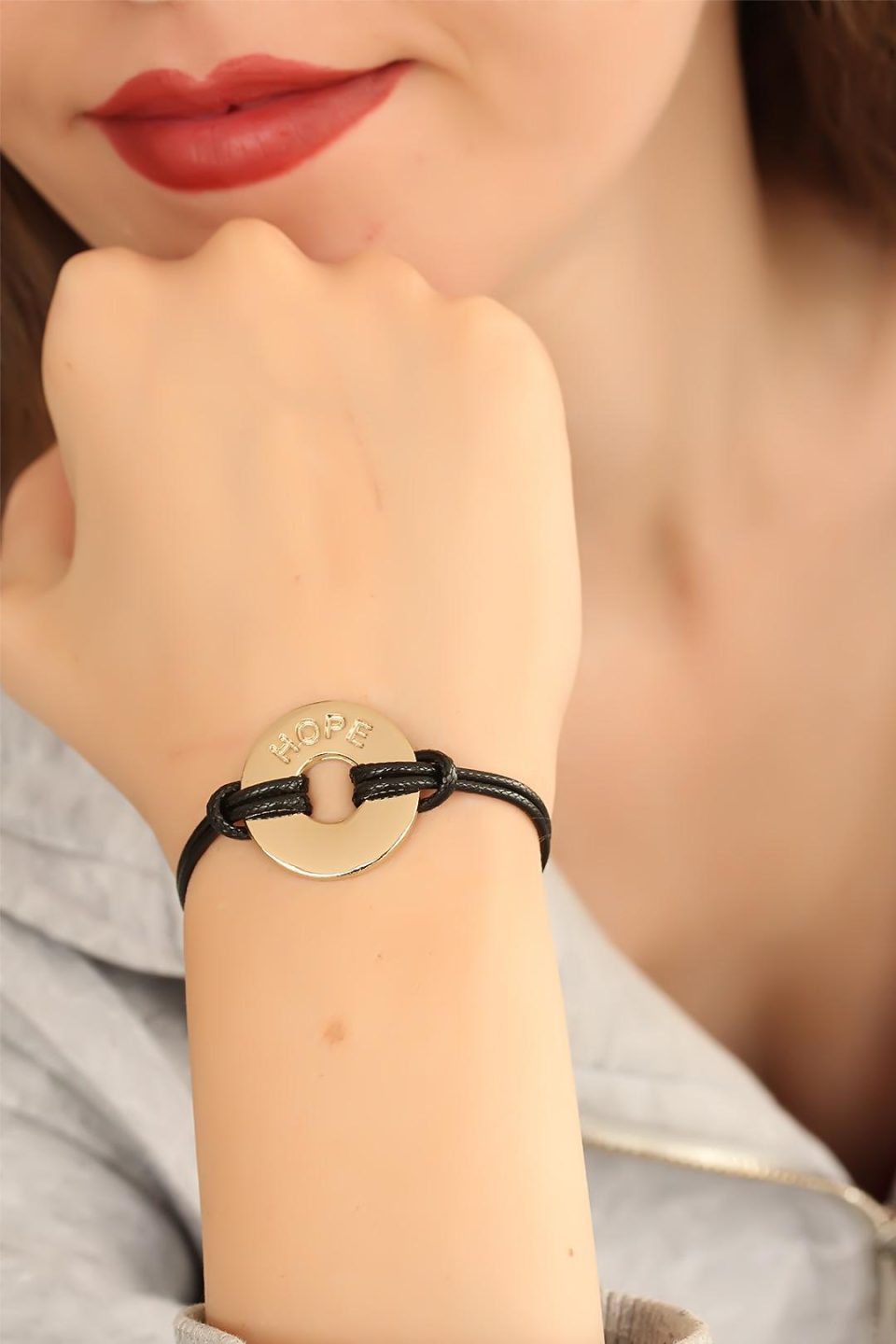 Shekka HOPE (Umutlu) Siyah Deri İpli Unisex Mood Bileklik