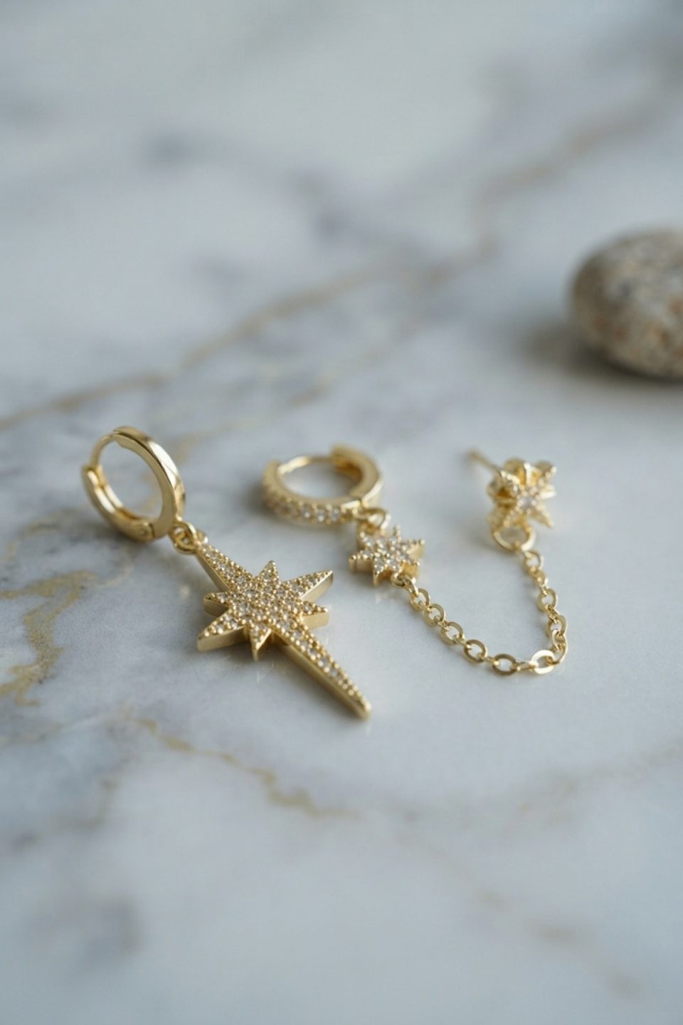 Shekka 3 lü Set Küpe Gold Renk Zincir Detaylı