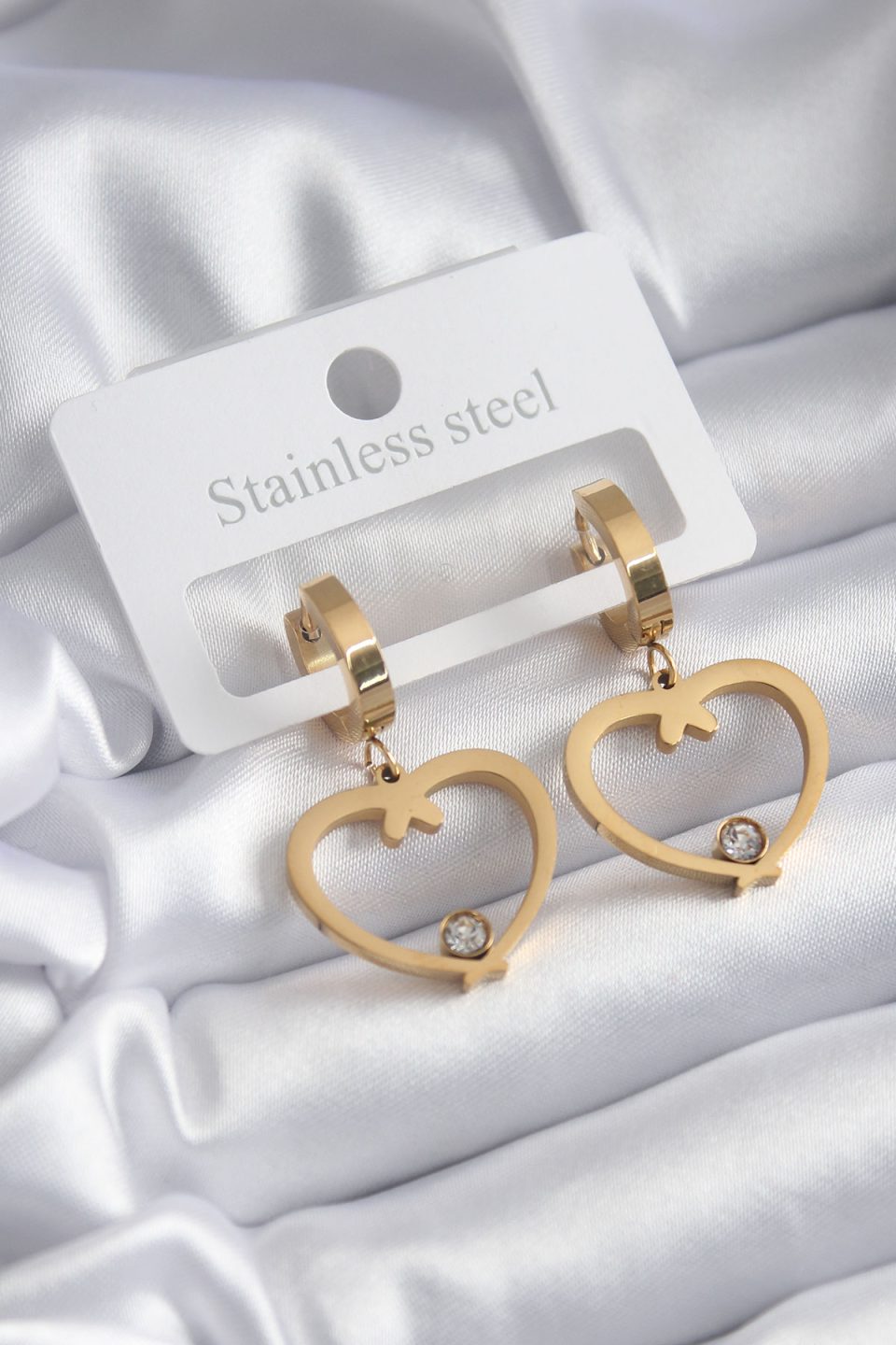 Shekka 316L Çelik Gold Renk Kalp Model Zirkon Taş Detay Kadın Küpe
