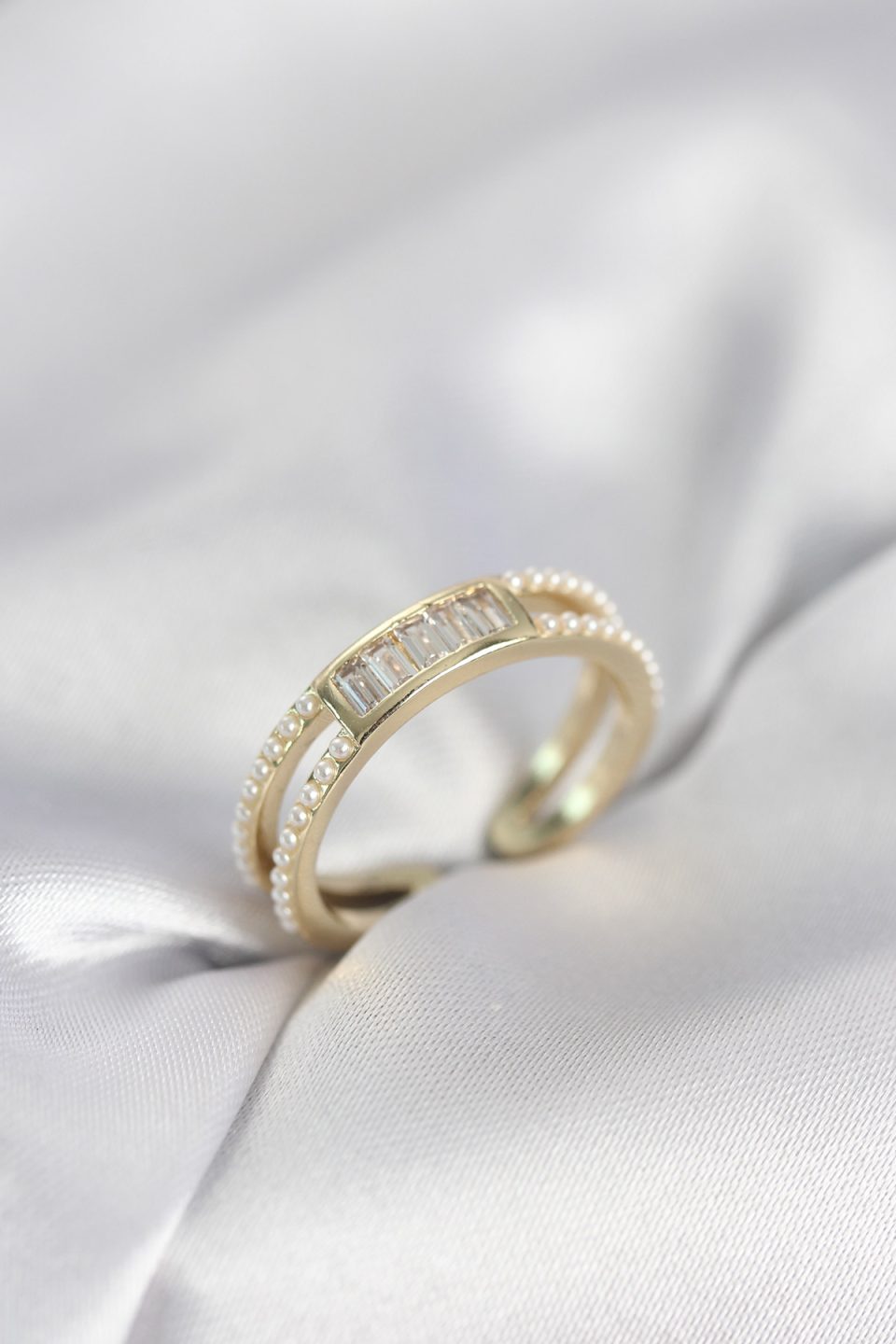 Shekka Baget Zirkon Taşlı Gold Renk İncili Kadın Yüzük