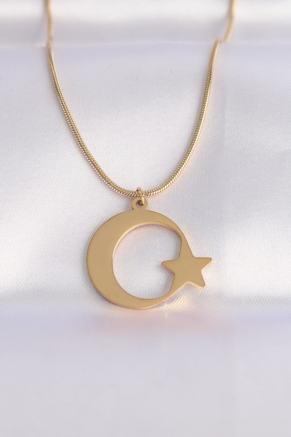 Shekka 316L Çelik Zincir Gold Renk Ay Yıldız Unisex Kolye