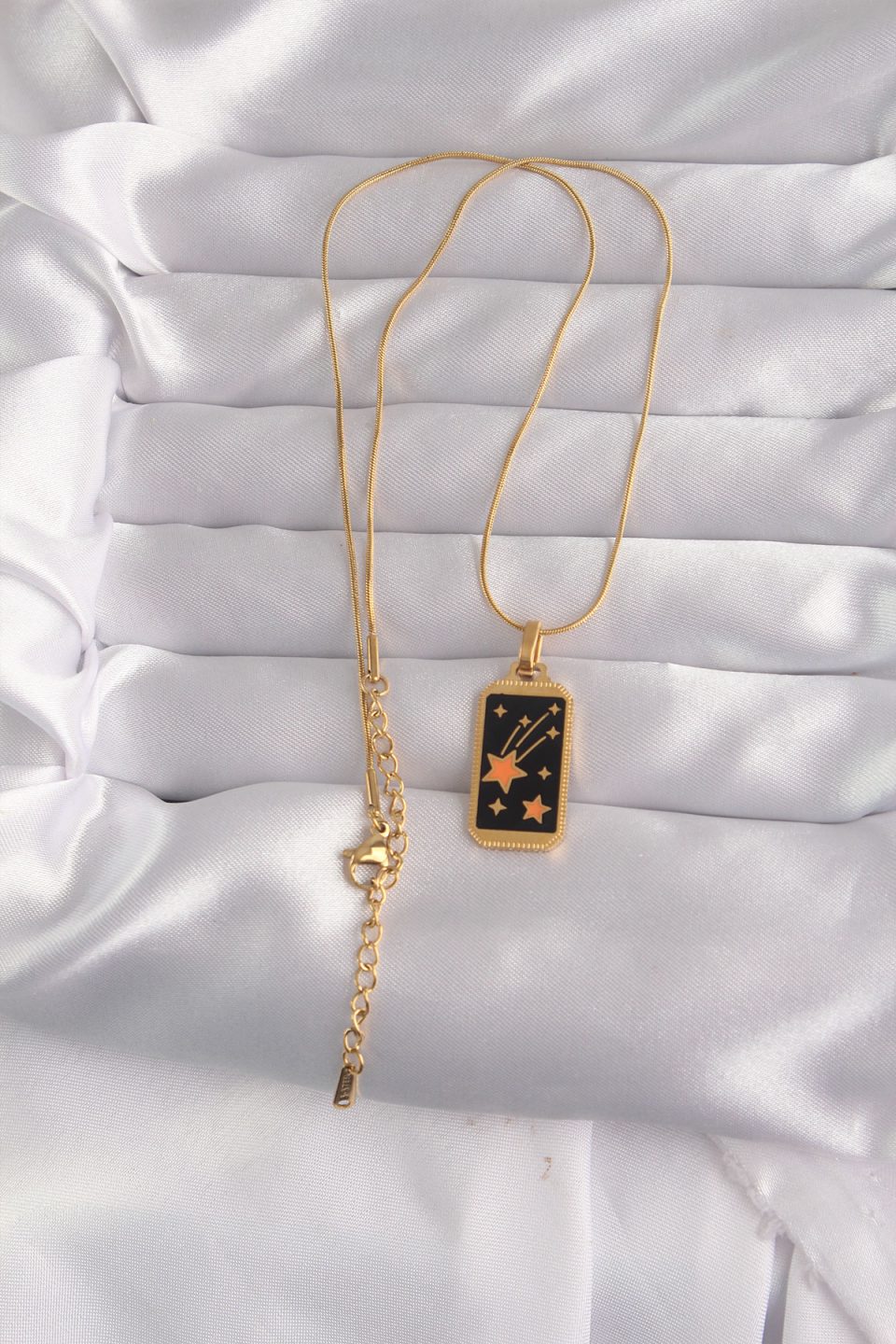 Shekka 316L Çelik Gold Renk Siyah Mineli Yıldız Figür Tarot Kolye — görsel 2