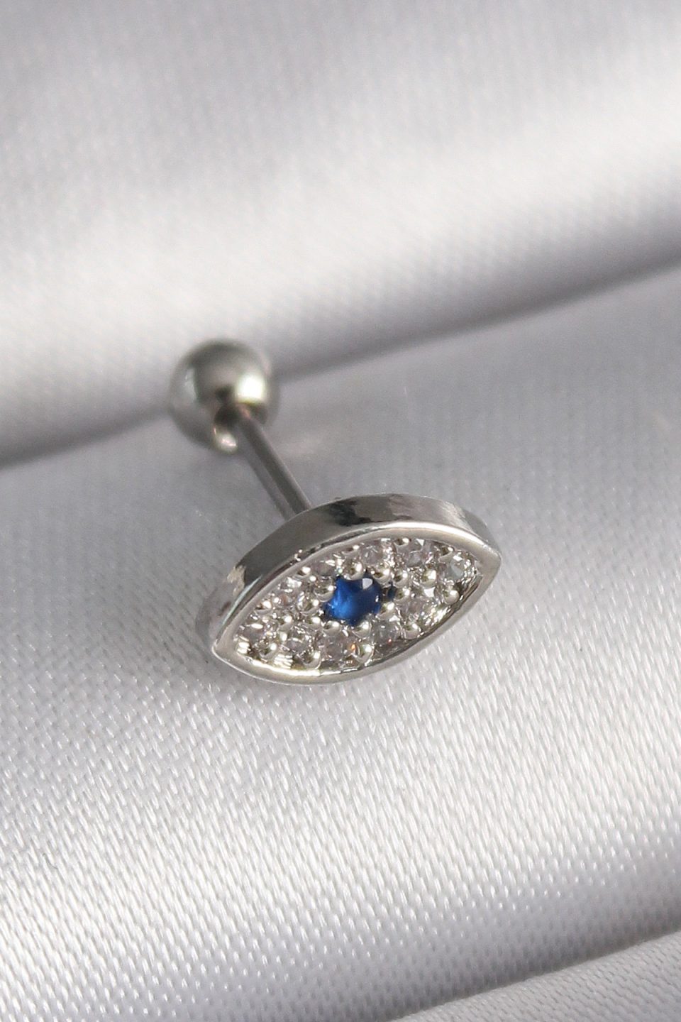 Shekka 316L Çelik Gümüş Renk Zirkon Taşlı Göz Tragus Piercing