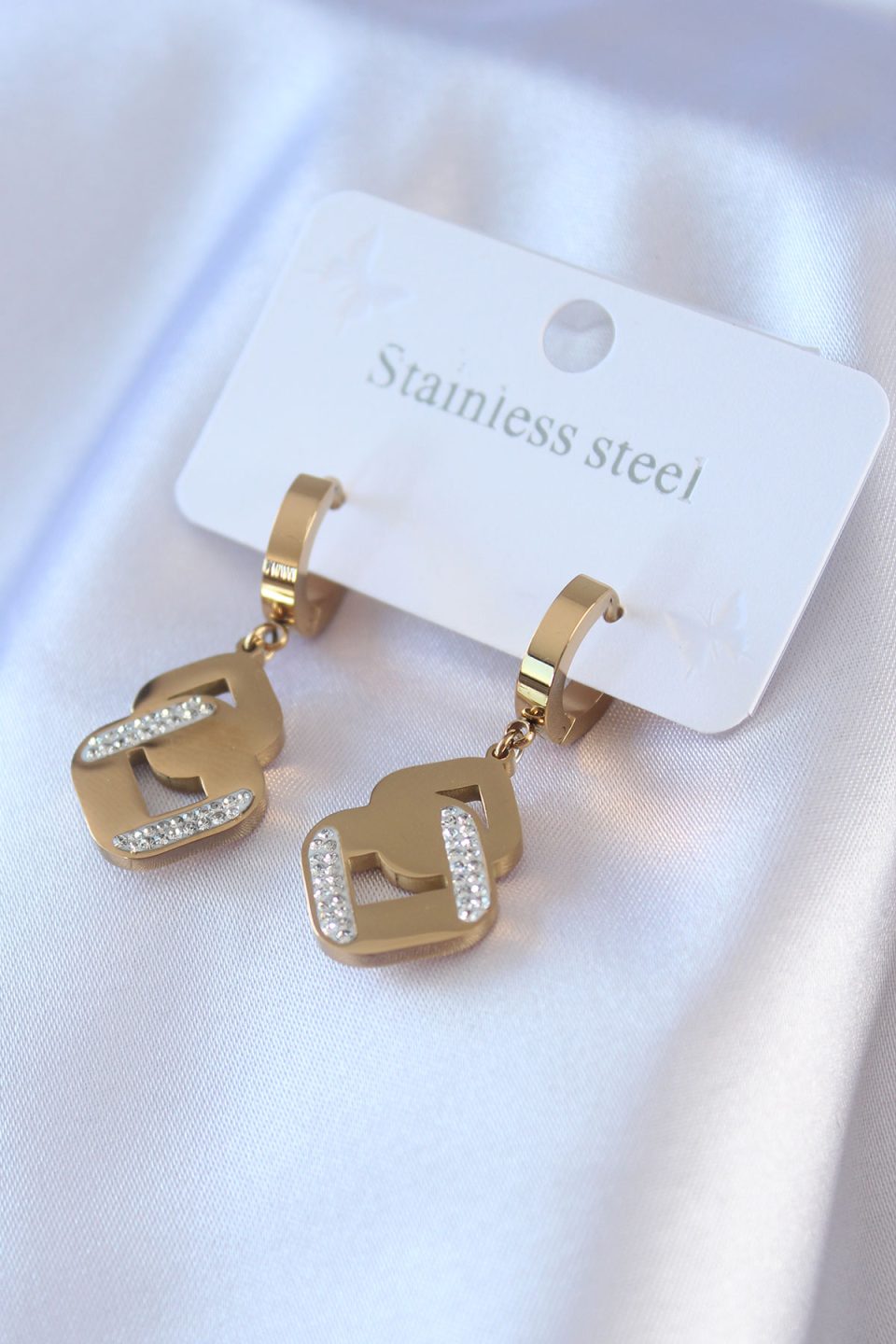 Shekka 316L Çelik Gold Renk Zirkon Taşlı Kadın Küpe