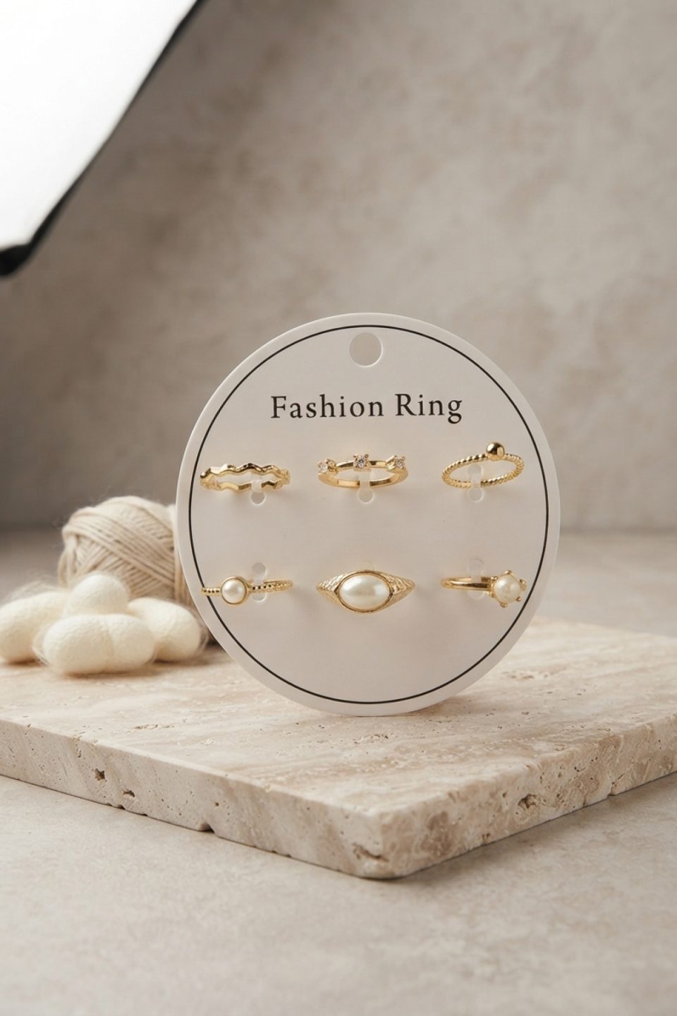 Shekka Gold Renk Pirinç Vintage Detaylı 6'lı Yüzük Seti BYK4315