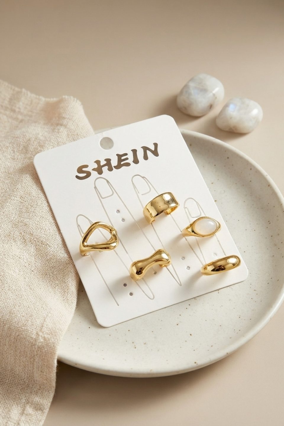 Shekka Gold Renk Pirinç Bohem Yüzük Kombini BYK4262