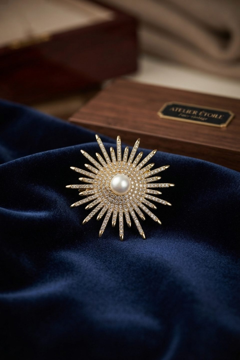 Shekka Gold Renk Zirkon Taşlı Kuzey Yıldızı İncili Broş