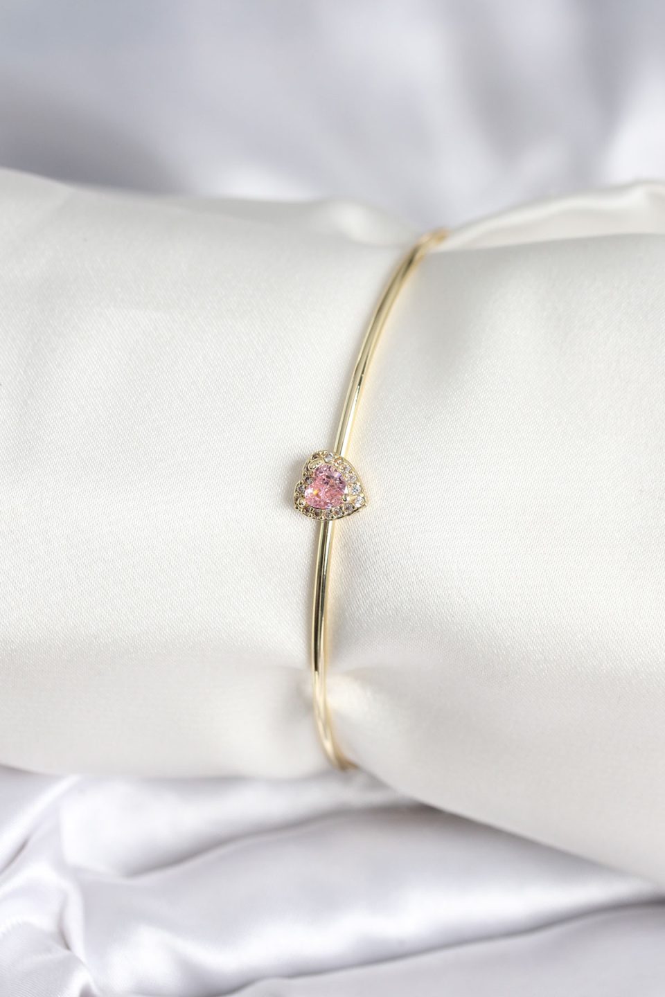 Shekka Pembe Zirkon Taşlı Kalp Model Gold Renk Kadın Bileklik