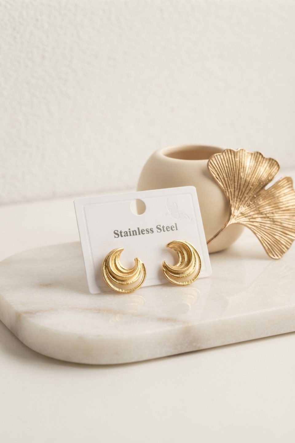 Shekka 316L Çelik Gold Renk Ay Model Kadın Küpe
