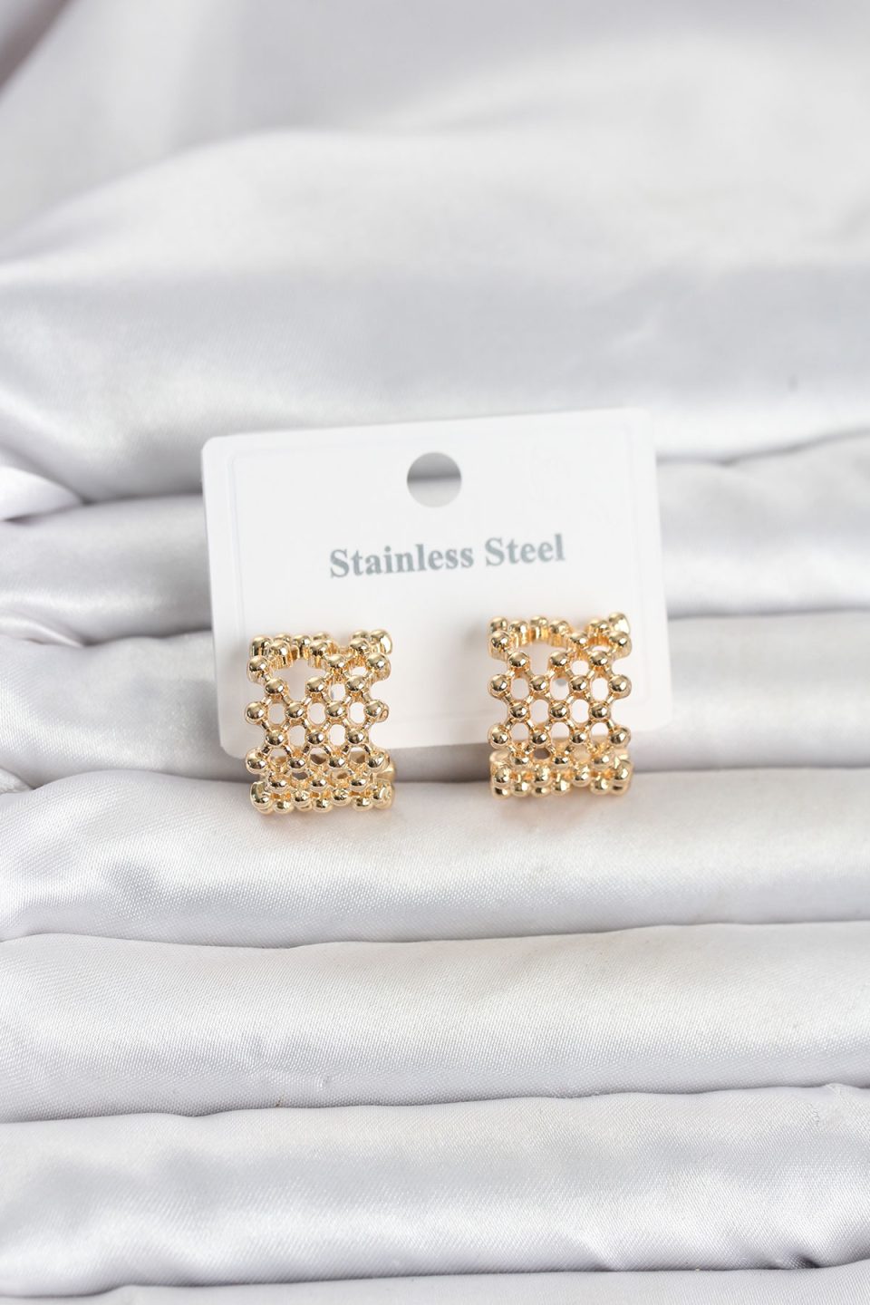 Shekka 316L Çelik Gold Renk Motif Desenli Halka Kadın Küpe