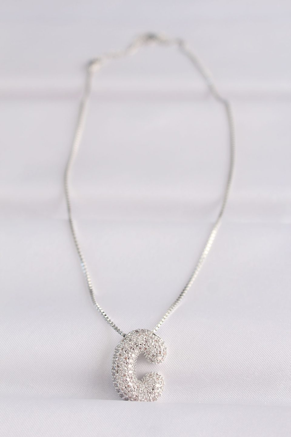 Shekka 316L Çelik Zincirli Zirkon Taşlı C Harfli Silver Renk Bubble Kolye — görsel 2