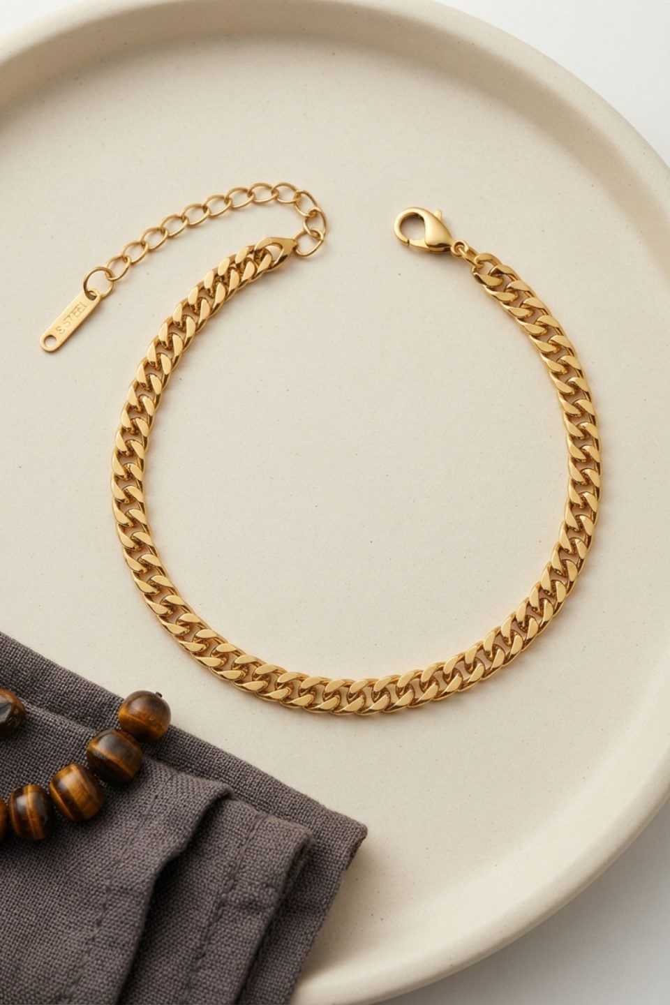 Shekka 316L Çelik Gold Renk İnce Cuban Zincir Model Erkek Bileklik