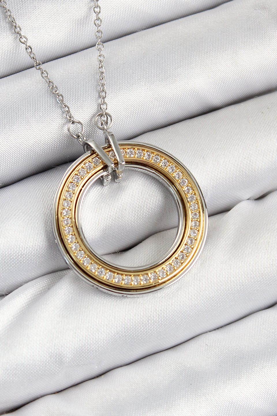 Shekka 316L Çelik Zirkon Taşlı Dönen Daire Model Gold Ve Gümüş Renk Kadın Kolye