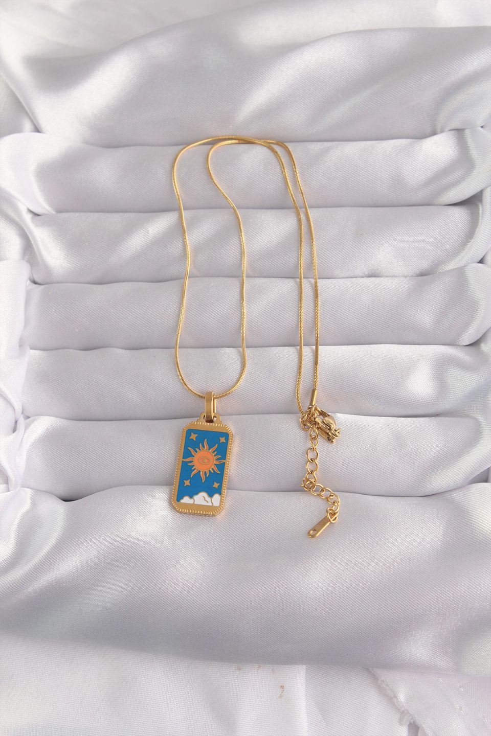 Shekka 316L Çelik Gold Renk Mavi Mineli Güneş Model Tarot Kolye — görsel 2