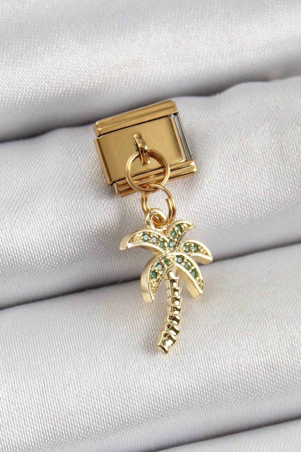Shekka 316L Çelik Sallantılı Zirkon Taşlı Palmiye Ağacı Model Gold Renk Nomination Charm