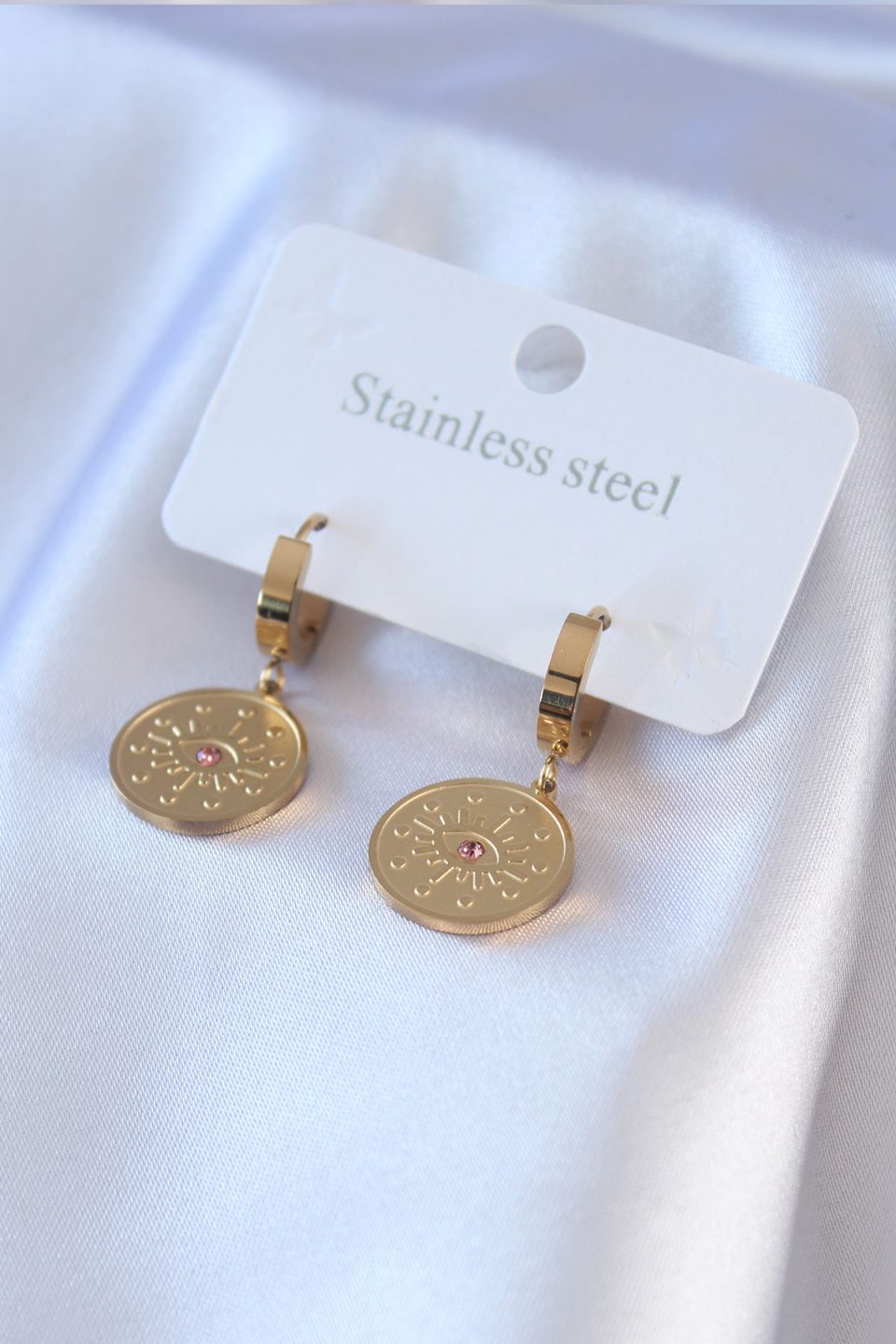 Shekka 316L Çelik Gold Renk Göz İşleme Zirkon Taş Detay Kadın Küpe — görsel 2