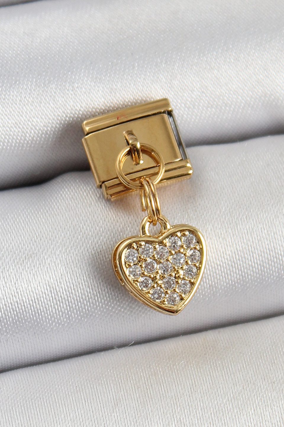 Shekka 316L Çelik Sallantılı Zirkon Taşlı Kalp Model Gold Renk Nomination Charm