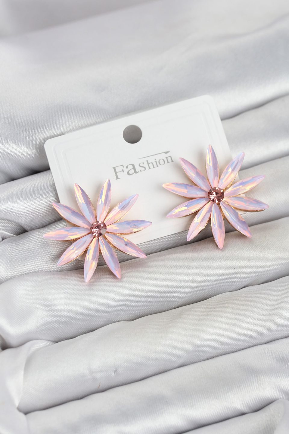 Shekka Pembe Kristal Taşlı Lotus Model Kadın Küpe