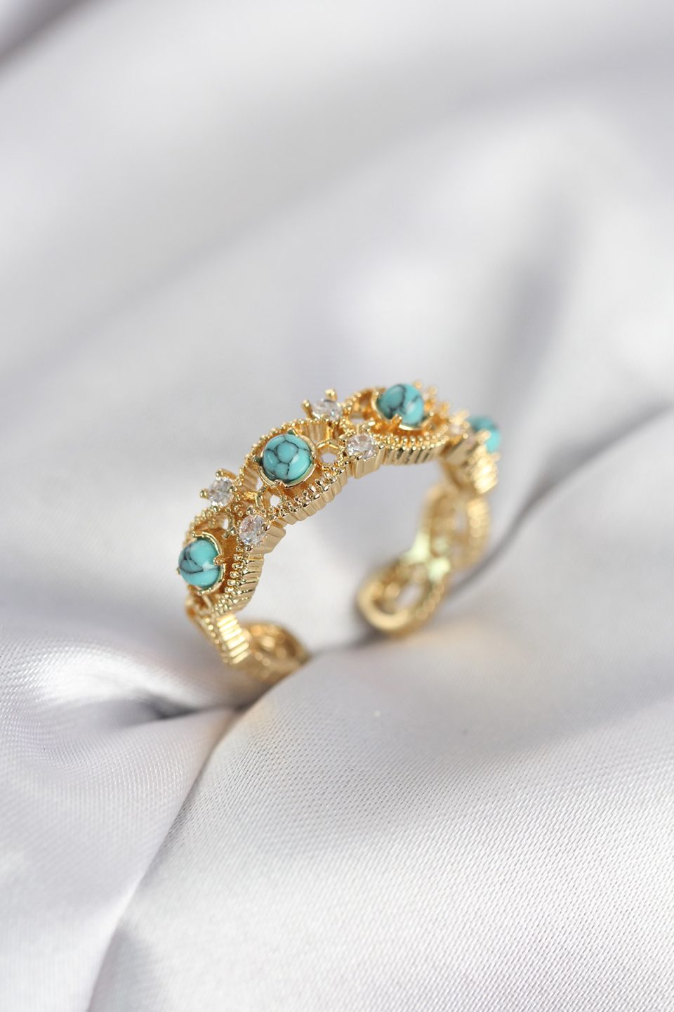 Shekka Mavi Taşlı Gold Renk Vintage Kadın Yüzük