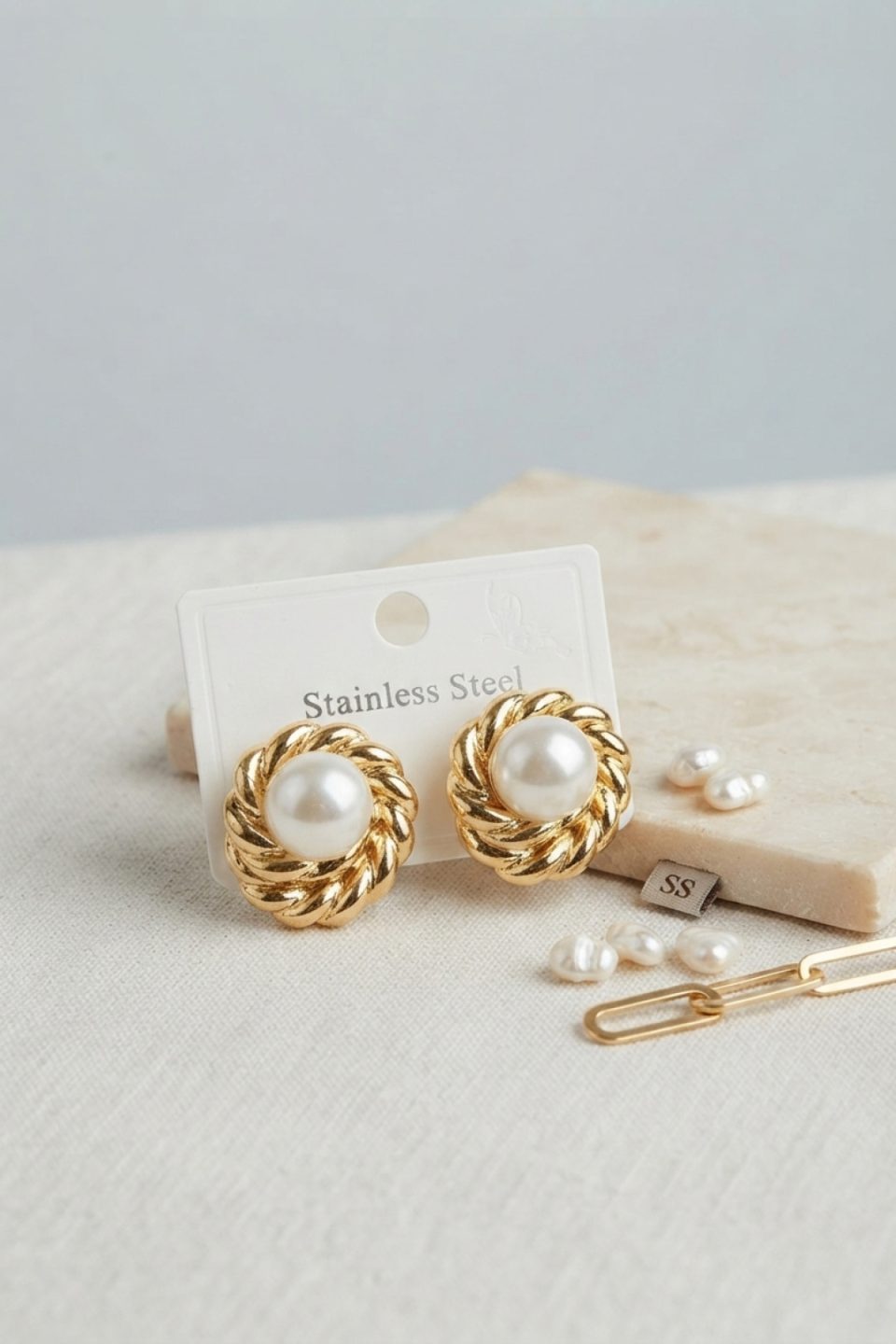 Shekka 316L Çelik Gold Renk İncili Model Kadın Küpe