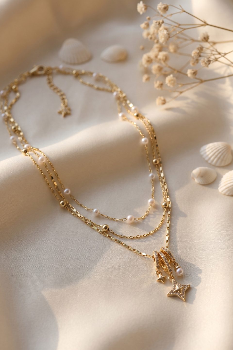 Shekka Gold Renk Pirinç Charmlı Model Kombin Kadın Kolye