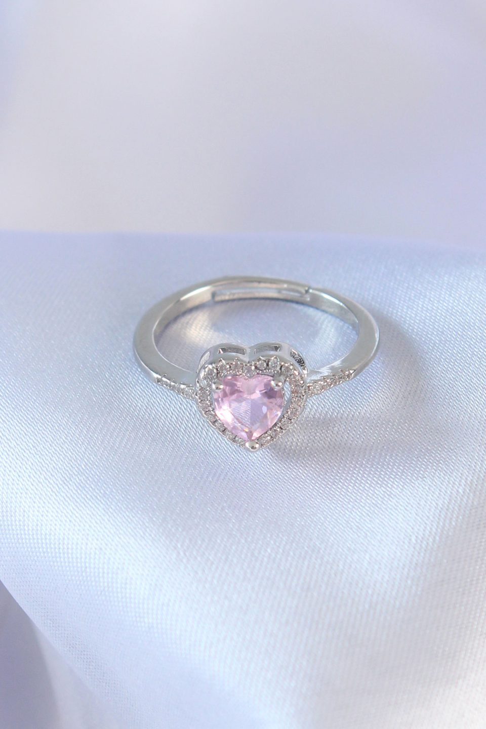 Shekka Gümüş Renk Pembe Zirkon Taşlı Kalp Charm Model Pirinç Kadın Yüzük — görsel 2