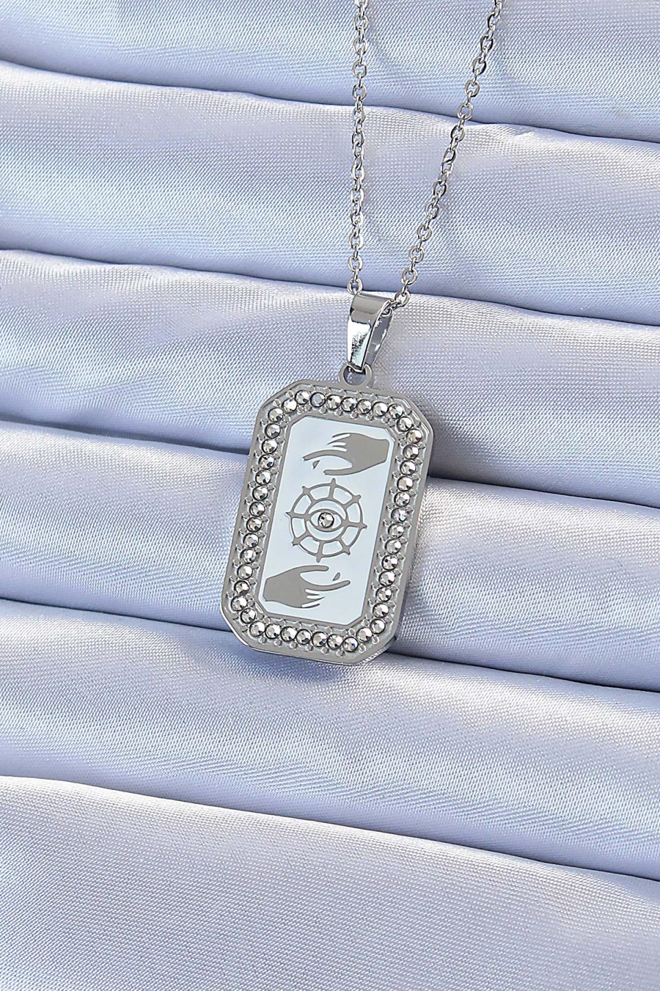 Shekka 316L Çelik Zincir Gümüş Renk Mineli Zirkon Taşlı Göz Figür Tarot Kolye