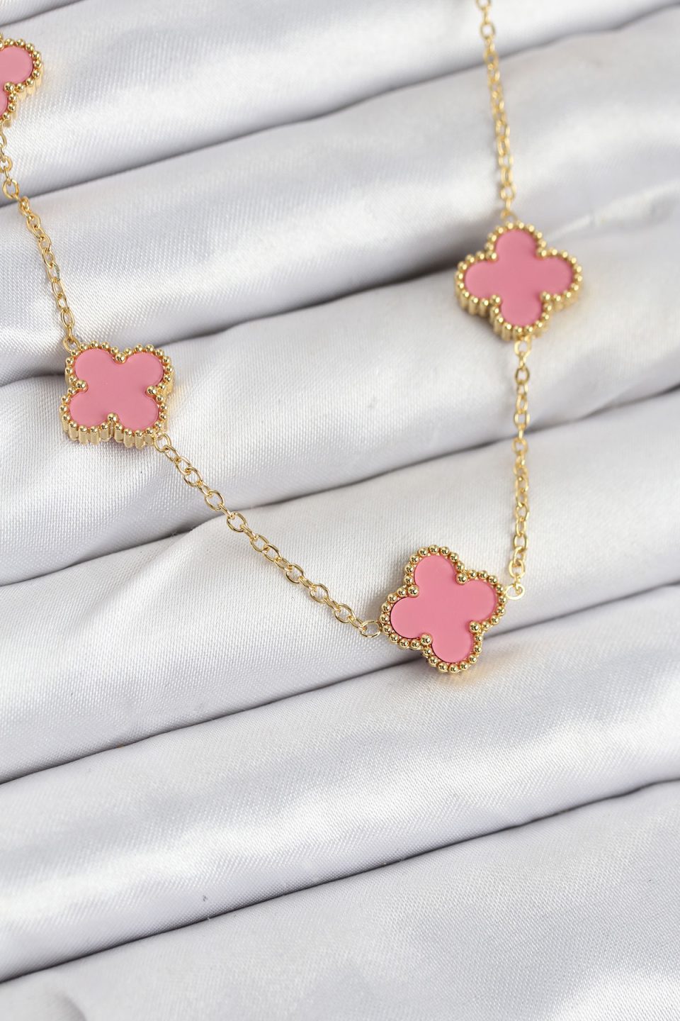 Shekka 316L Çelik Zincir Gold Pembe Renk Yonca Kadın Kolye