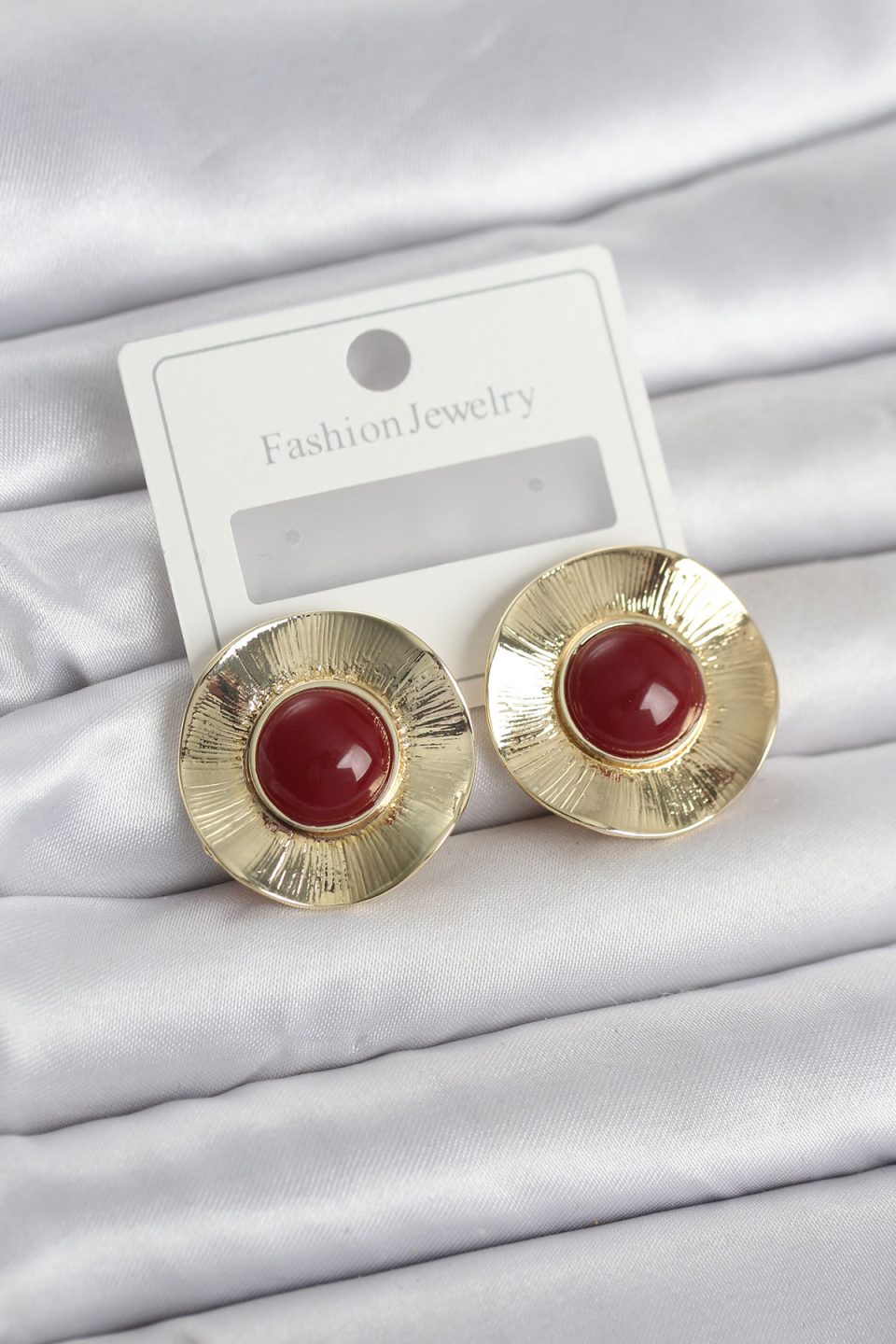 Shekka Vintage Model Bordo Gold Renk Pirinç Kadın Küpe — görsel 2