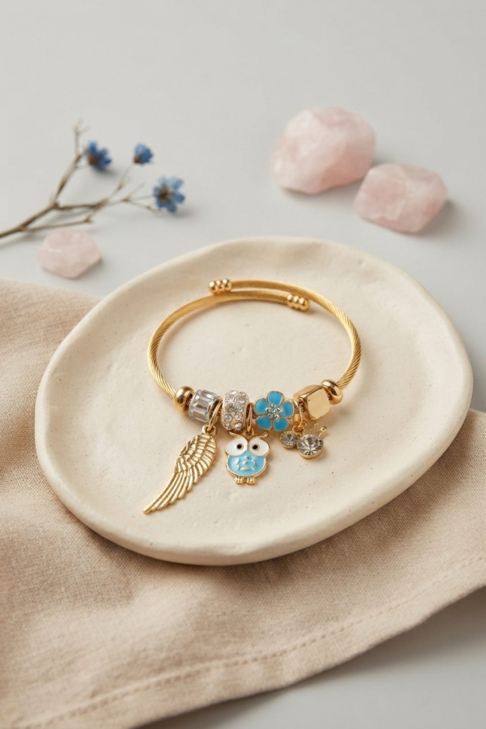 Shekka Baykuş Model Gold Renk Charmlı Bileklik