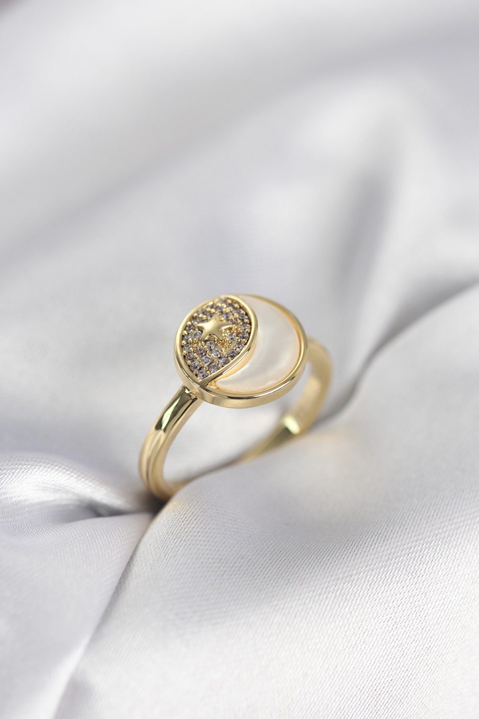 Shekka Ay Yıldız Model Gold Renk Zirkon Taşlı Kadın Yüzük