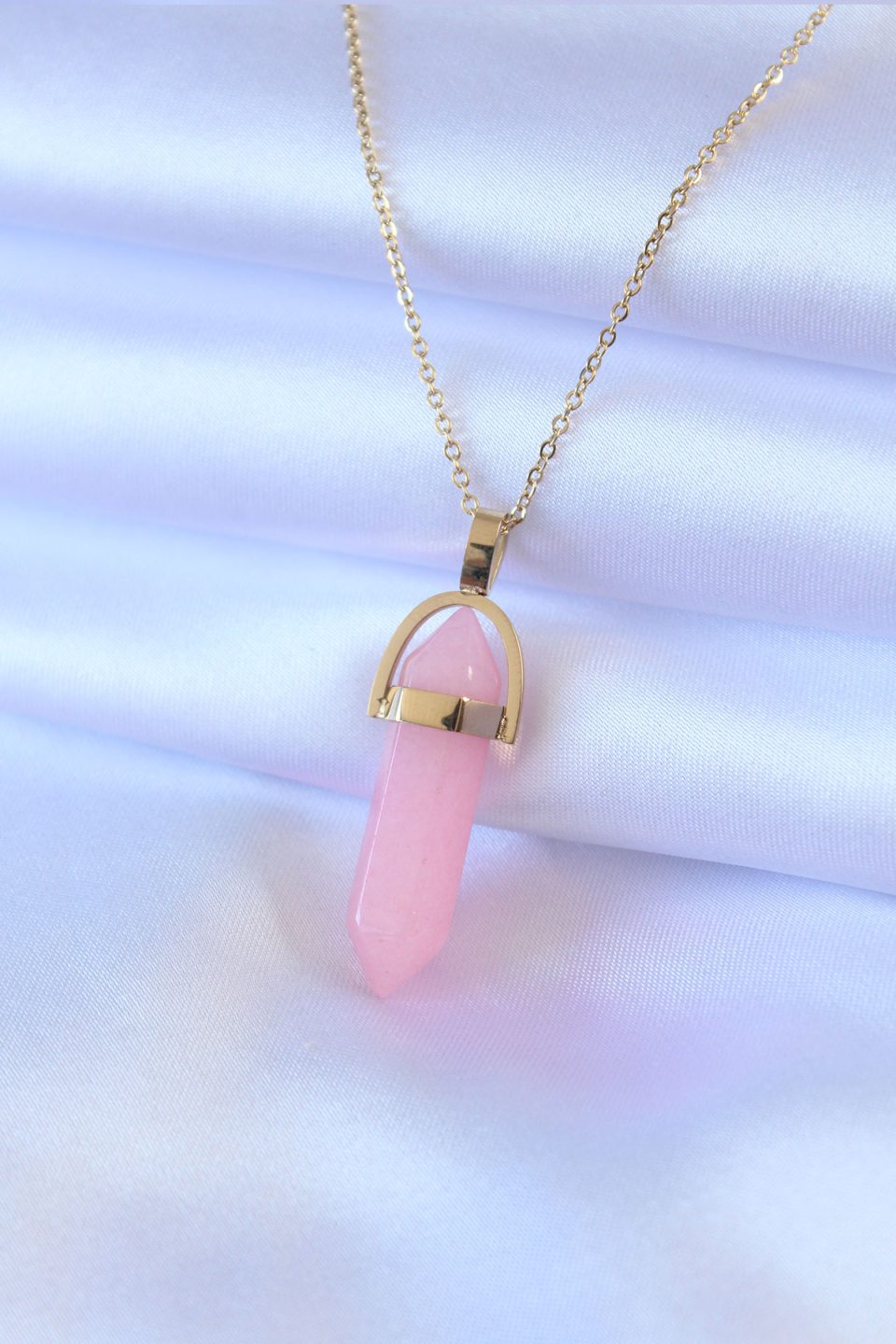 Shekka 316L Çelik Gold Renk Kristal Pembe Taş Model Kadın kolye