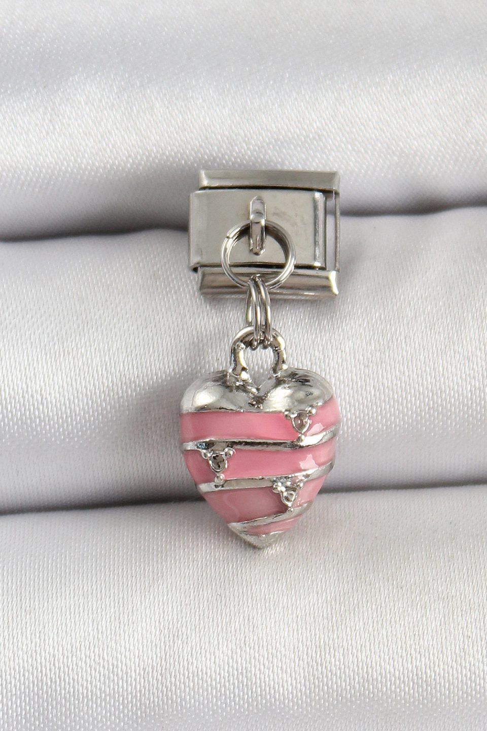 Shekka 316L Çelik Gümüş Renk Pembe Kalp Model Nomination Charm