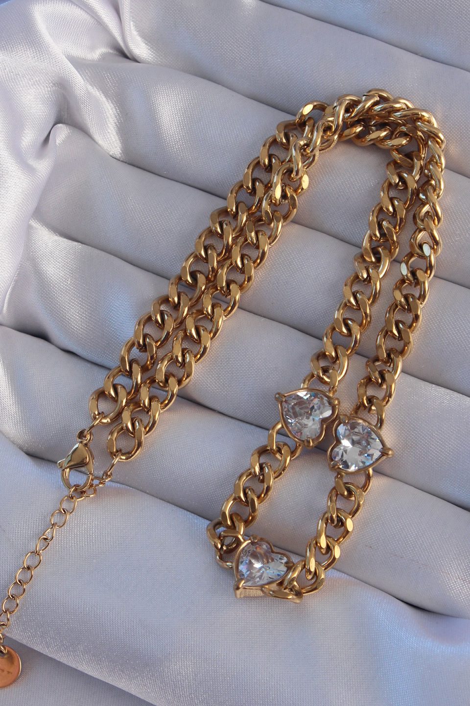 Shekka 316L Çelik Gold Renk Zirkon Taşlı Kalp Model Zincir Kolye — görsel 2