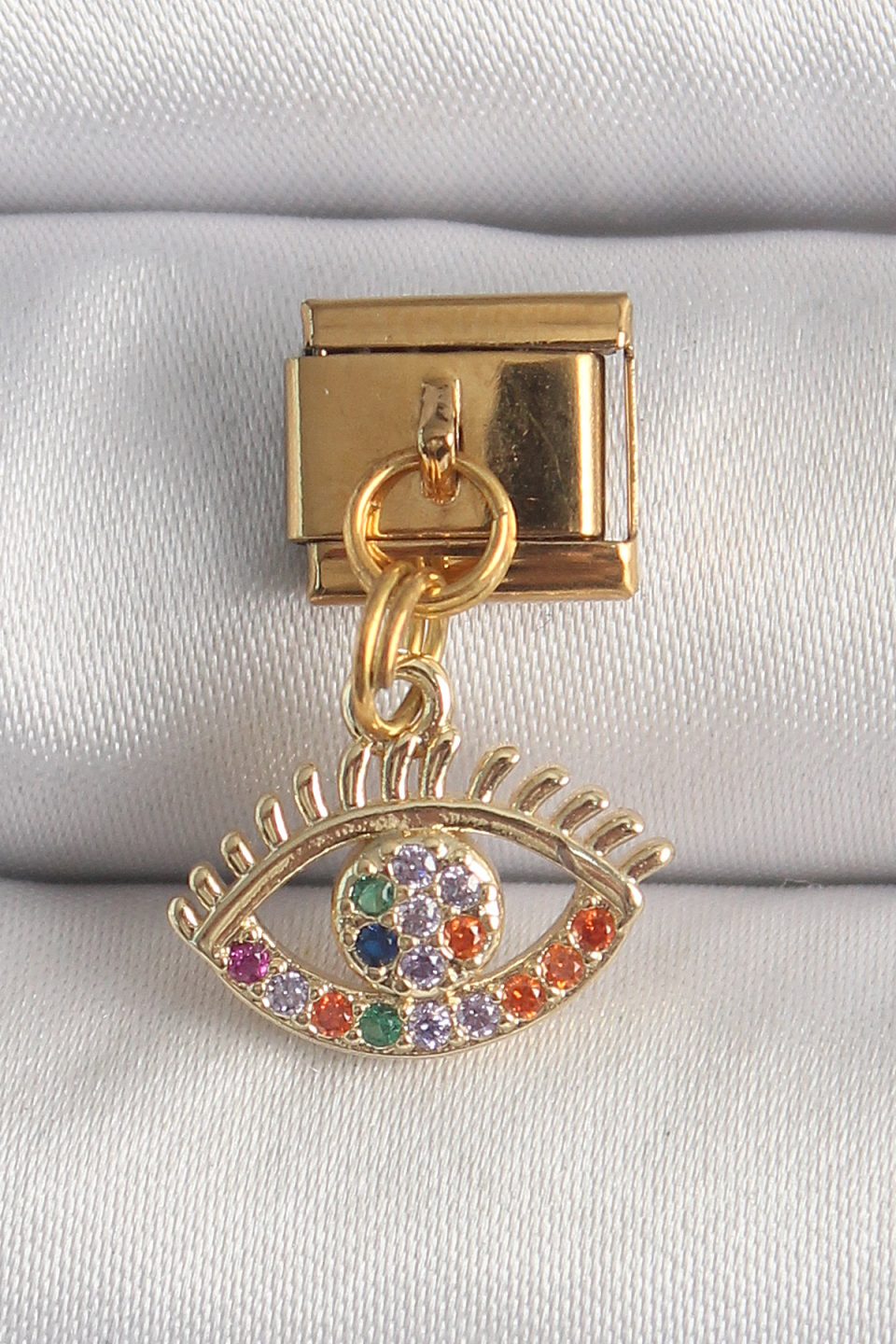 Shekka 316L Çelik Gold Renk Sallantı Renkli Zirkon Taşlı Göz Model Nomination Charm