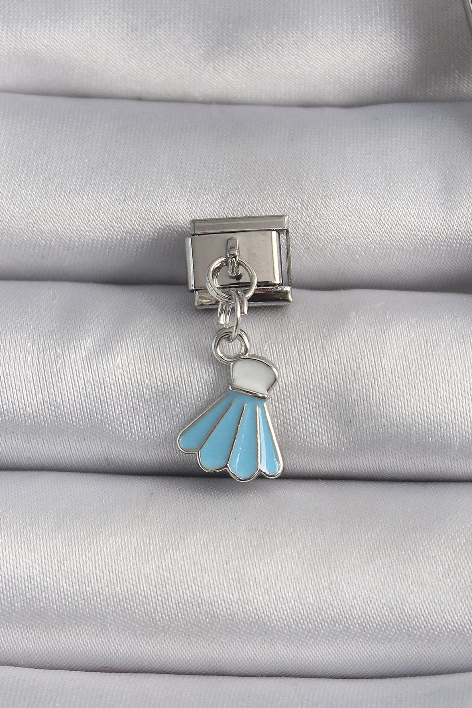 Shekka 316L Çelik Gümüş Renk Mavi Renk Sallantı Elbise Model Nomination Charm