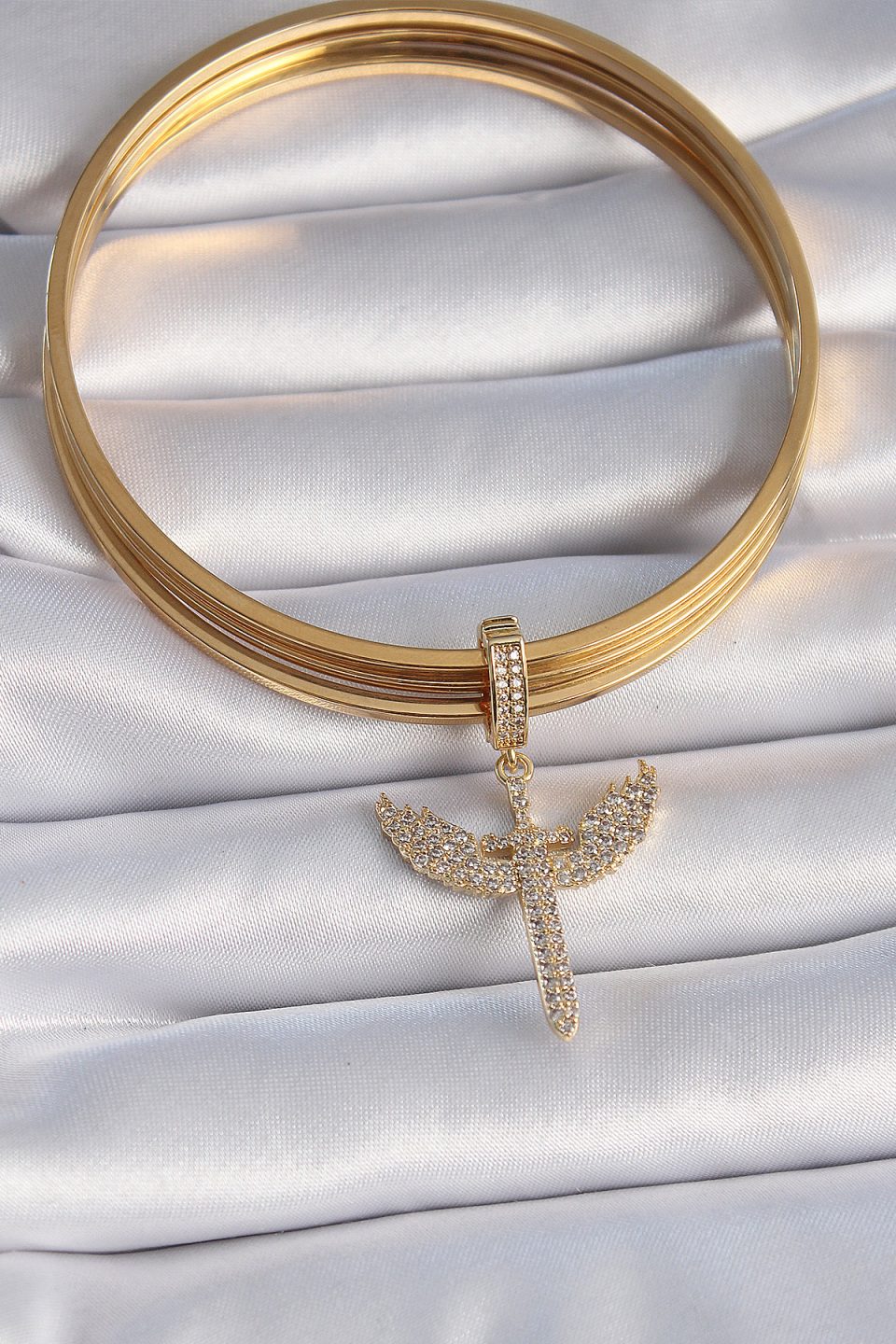 Shekka Pirinç Gold Renk Zirkon Taşlı Mikail Model Ajda Charm — görsel 2