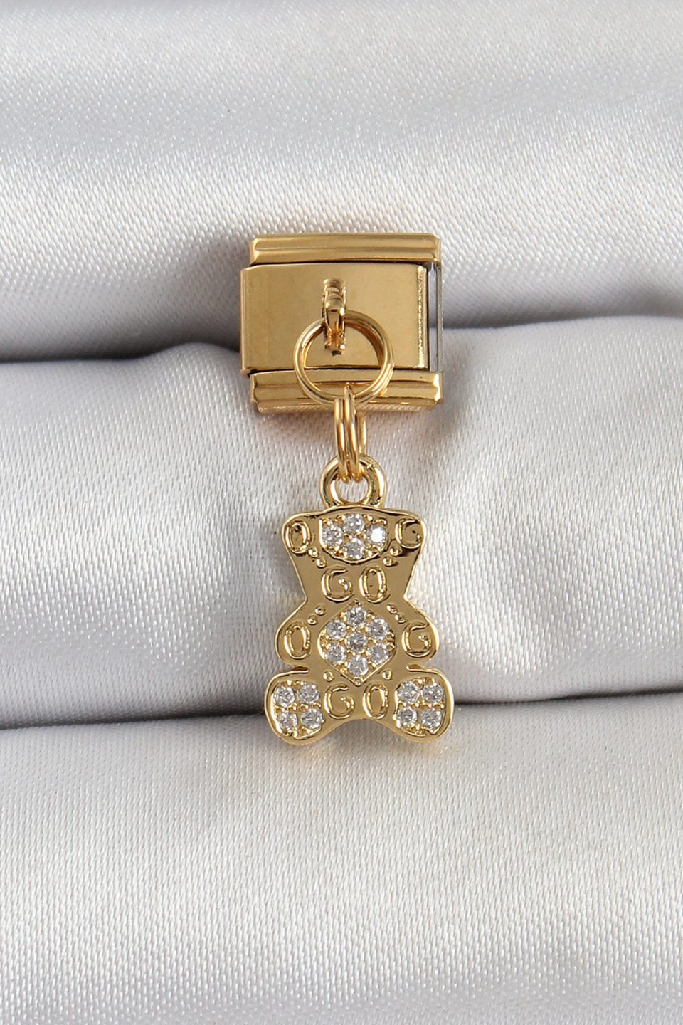 Shekka 316L Çelik Sallantılı Zirkon Taşlı Ayıcık Model Gold Renk Nomination Charm