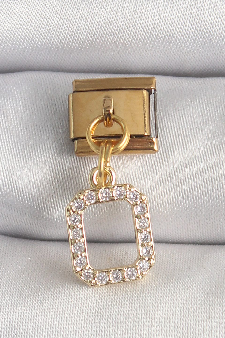 Shekka 316L Çelik Gold Renk Sallantı Kare Zirkon Taşlı Nomination Charm