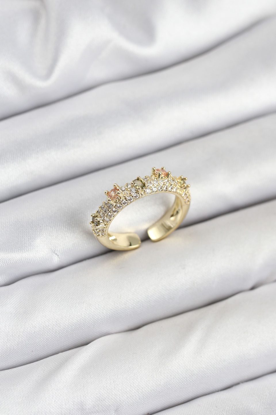Shekka Pirinç Gold Renk Zirkon Taşlı Vintage Kadın Yüzük