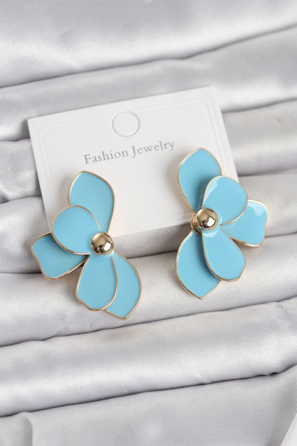 Shekka Mavi Mineli Lotus Model Pirinç Kadın Küpe