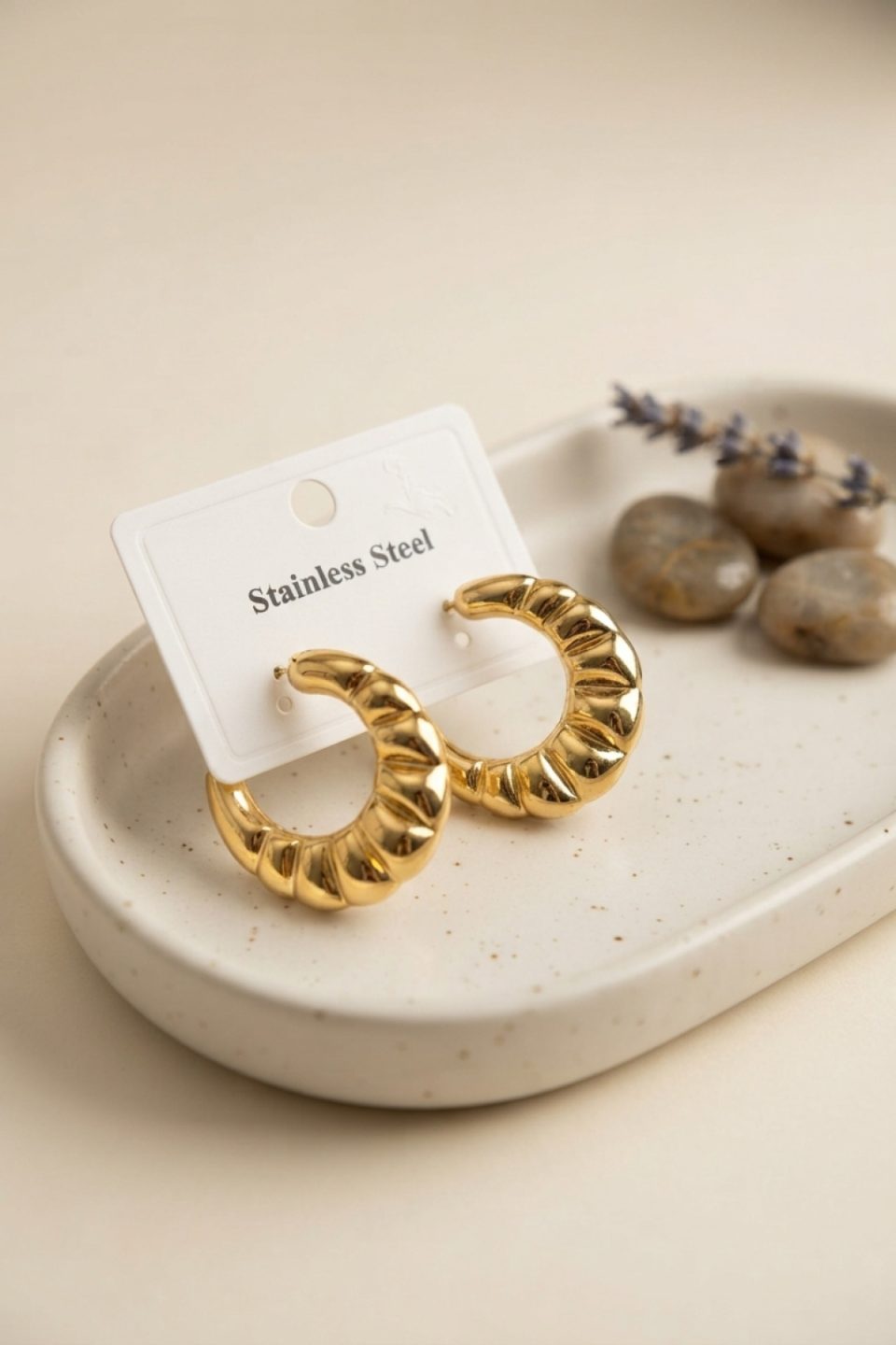 Shekka 316L Çelik Gold Renk Retro Model Kalın Gövdeli Küpe