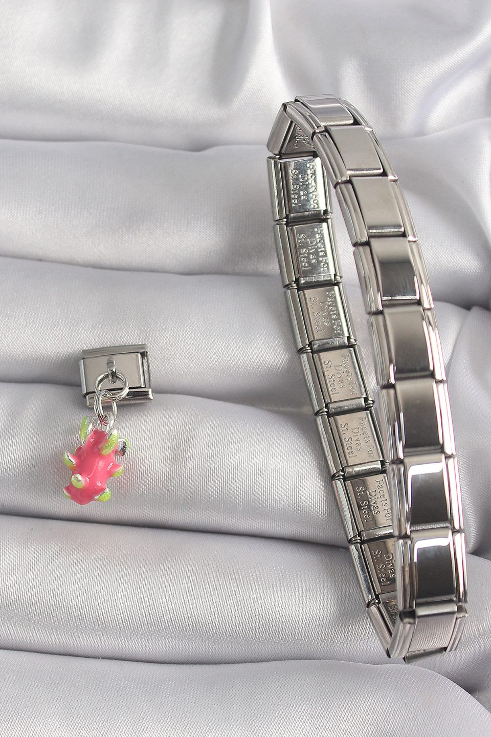 Shekka 316L Çelik Gümüş Renk Sallantı Ejder Meyvesi Model Nomination Charm — görsel 2